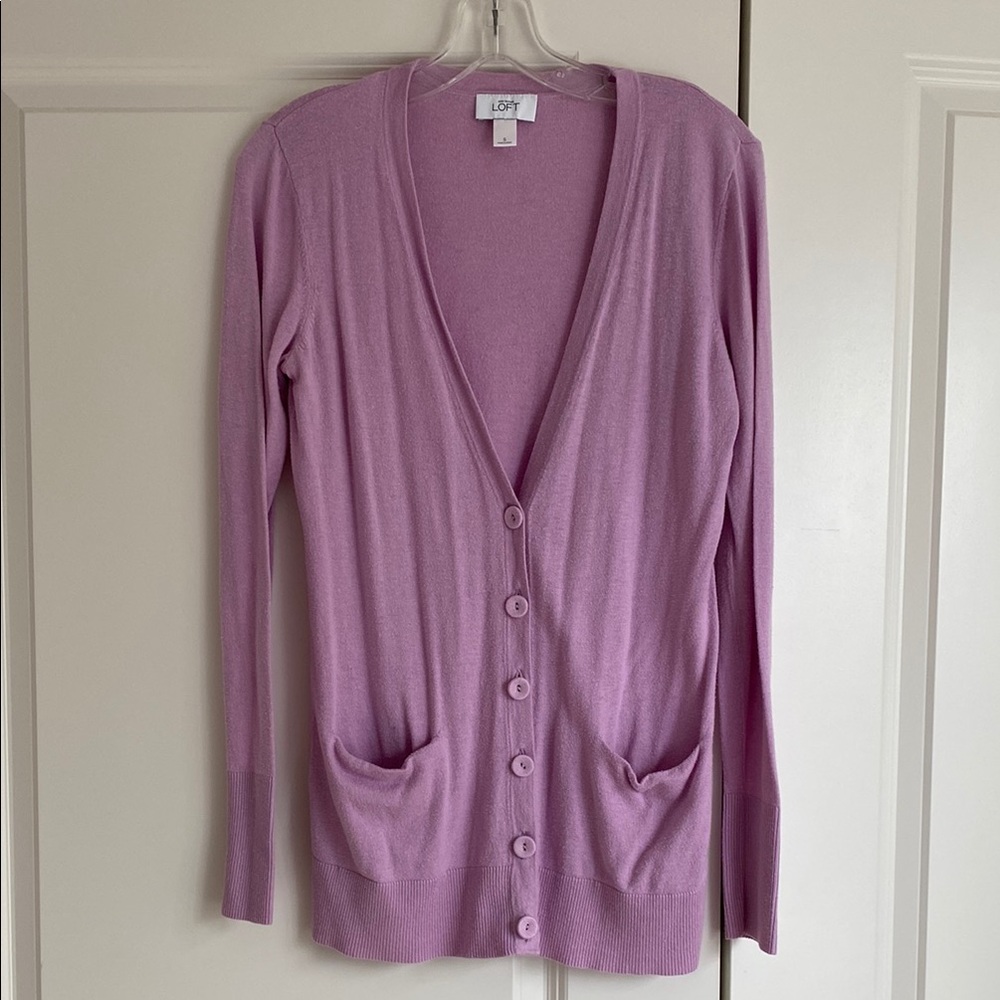 LOFT Purple Cardigan Sweater V-Neck Long Sleeve